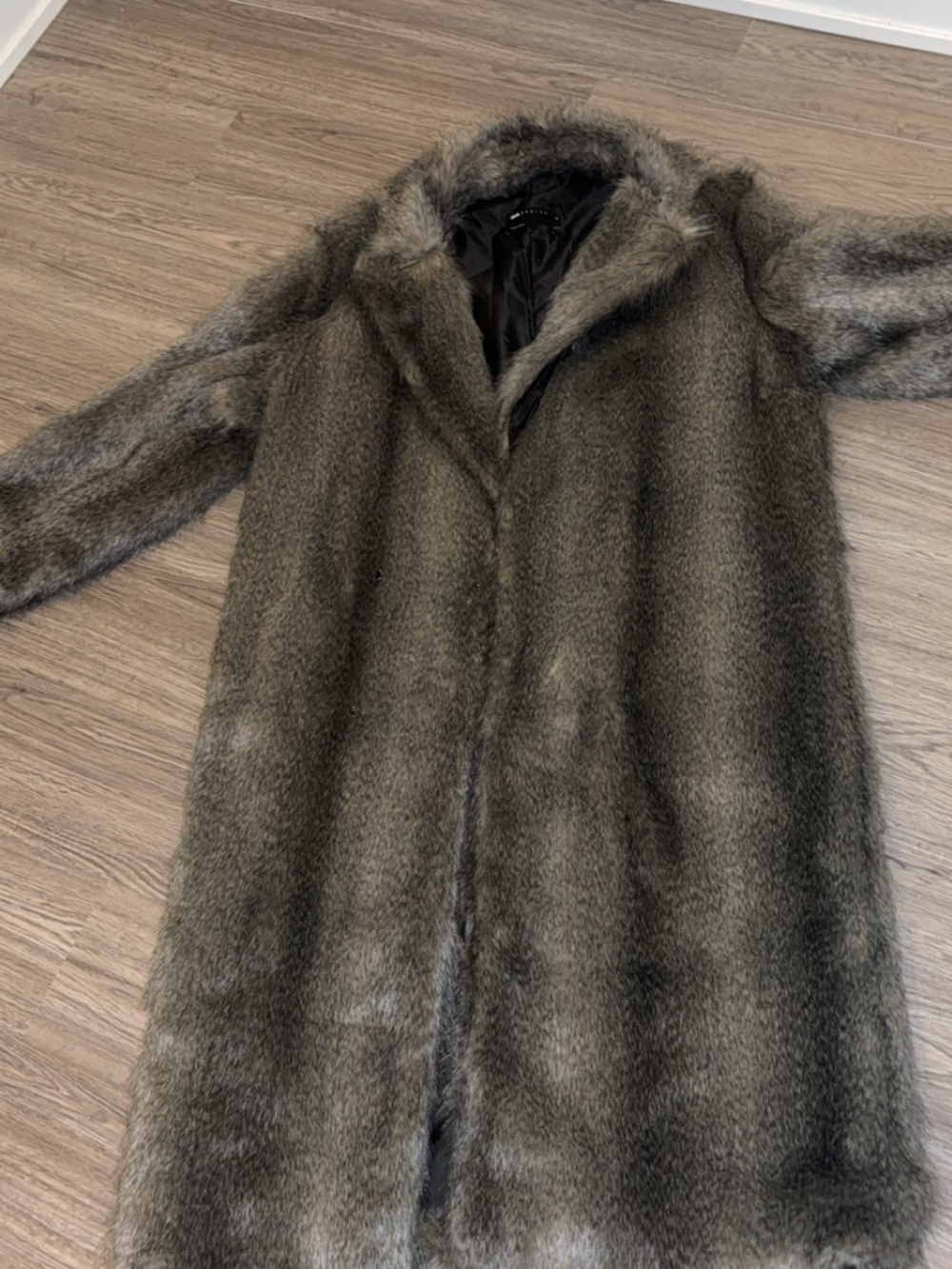 ASOS Men's Faux Fur Long Coat in Olive Brown